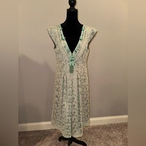 Nanette Lepore Light Green Lace A-line Dress w/Turquoise Beading
